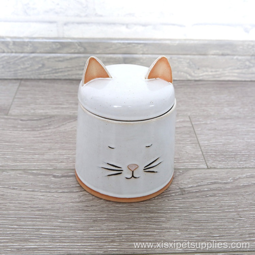 Pet Supplies White Ceramic Cat Shaped Container